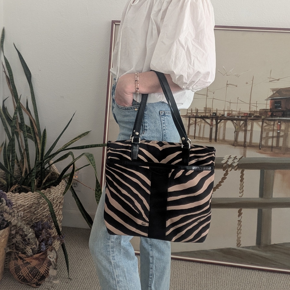 Coach Zebra Print Tote Bag with Black Straps